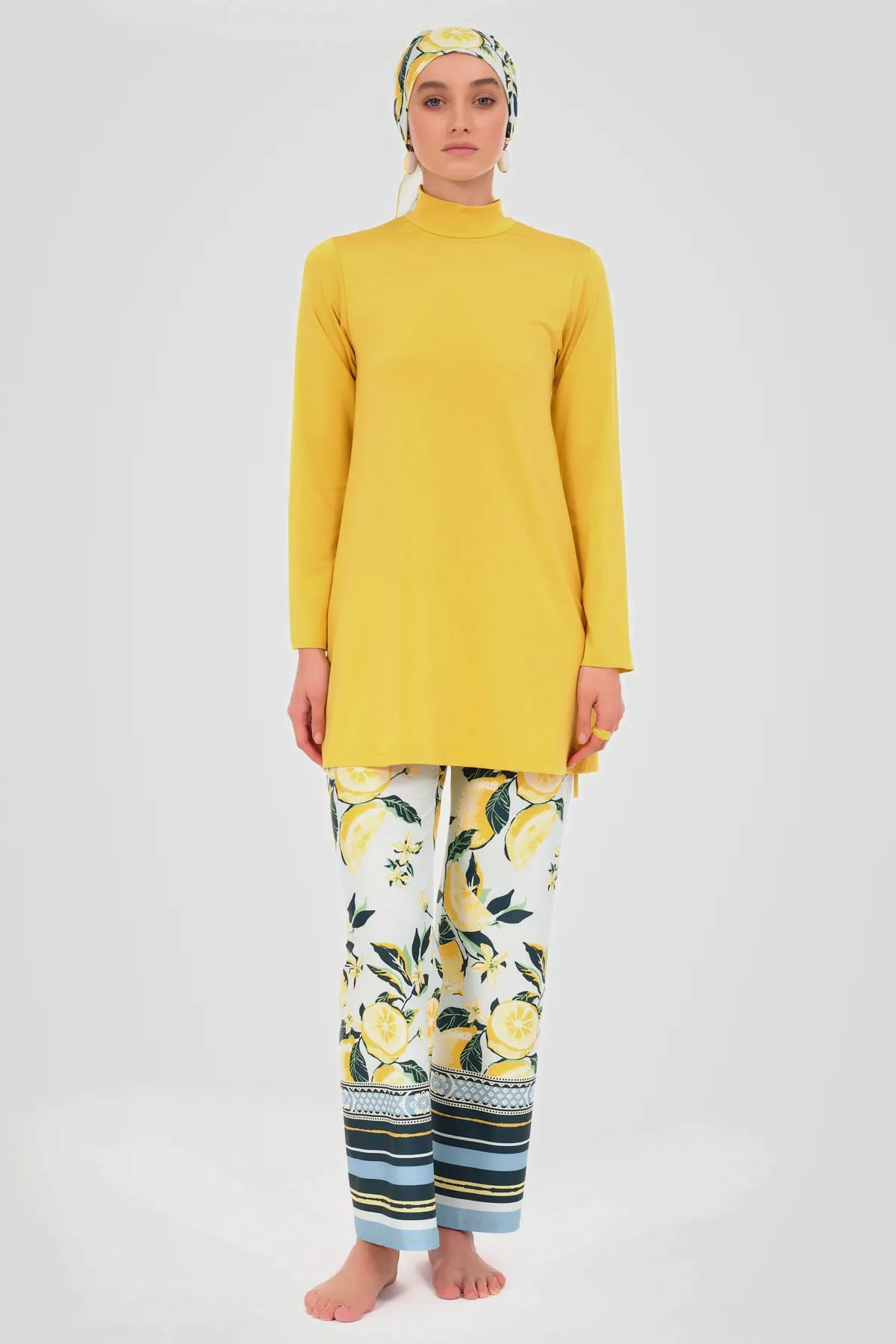 Sicilian Lemon Burkini Set with Sheer Kimono