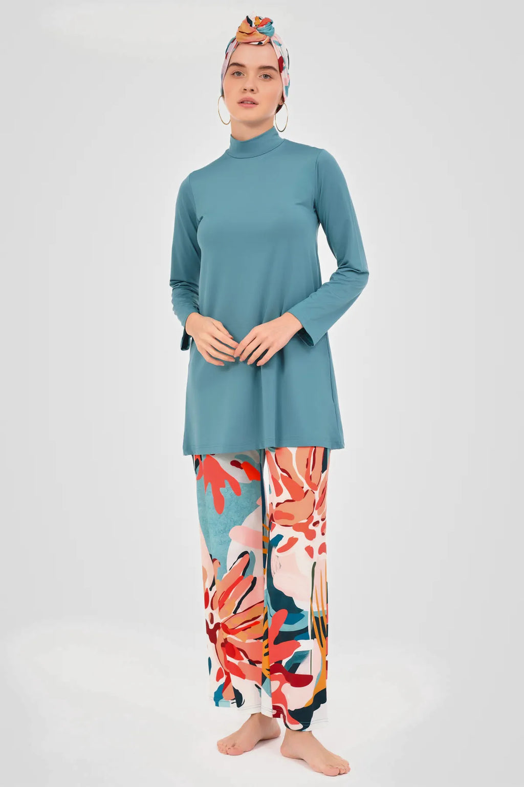 Tropical Bloom Burkini with Sheer Kimono