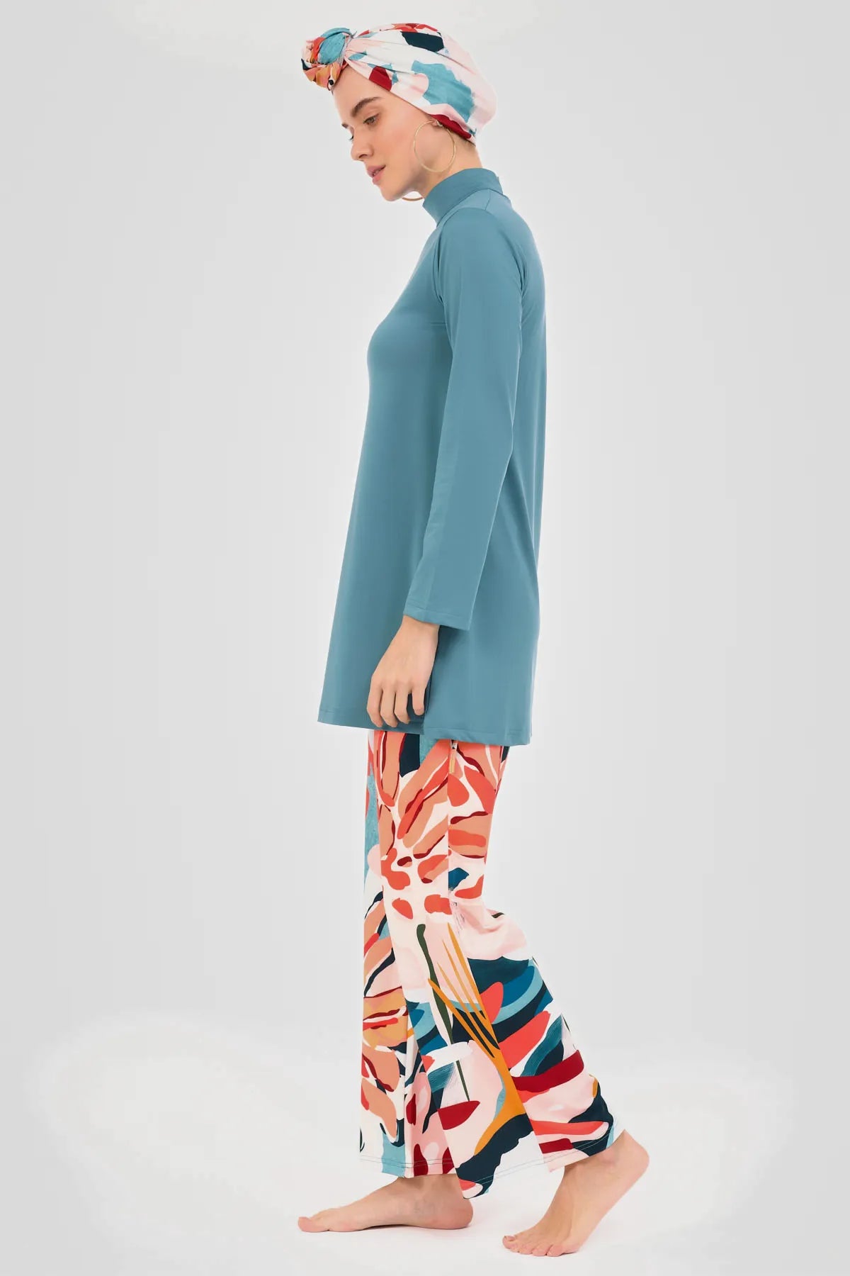 Tropical Bloom Burkini with Sheer Kimono