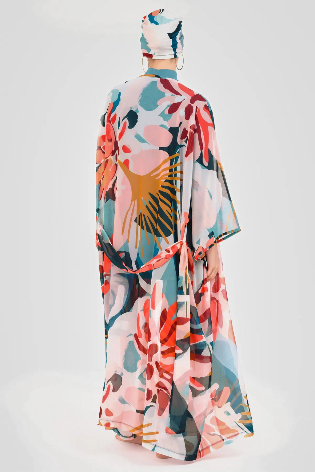 Tropical Bloom Burkini with Sheer Kimono