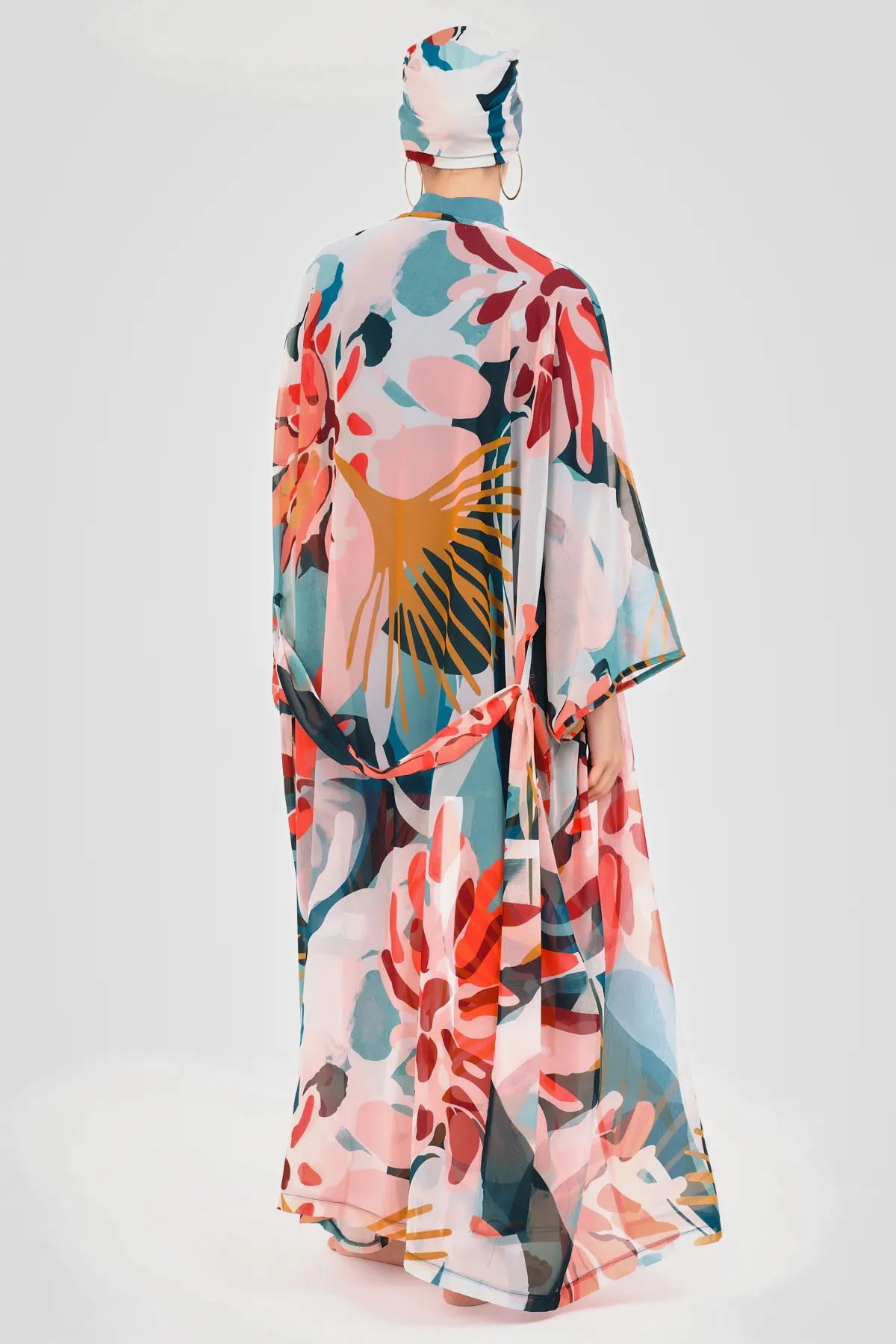 Tropical Bloom Burkini with Sheer Kimono