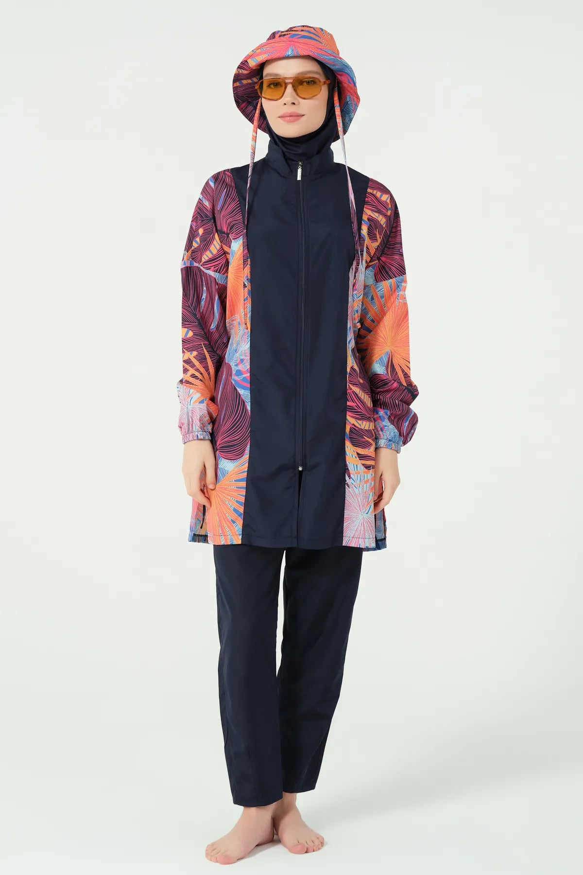 Tropical Breeze Zip-Up Modest Swimwear