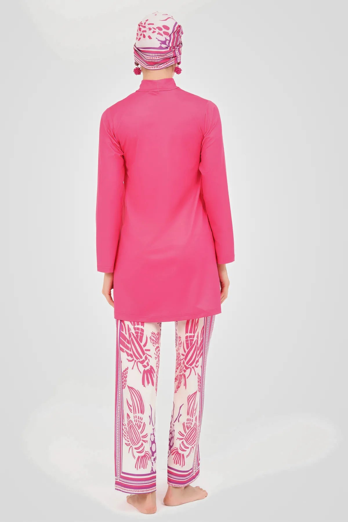 Tropical Fuchsia Burkini Set with Sheer Kimono