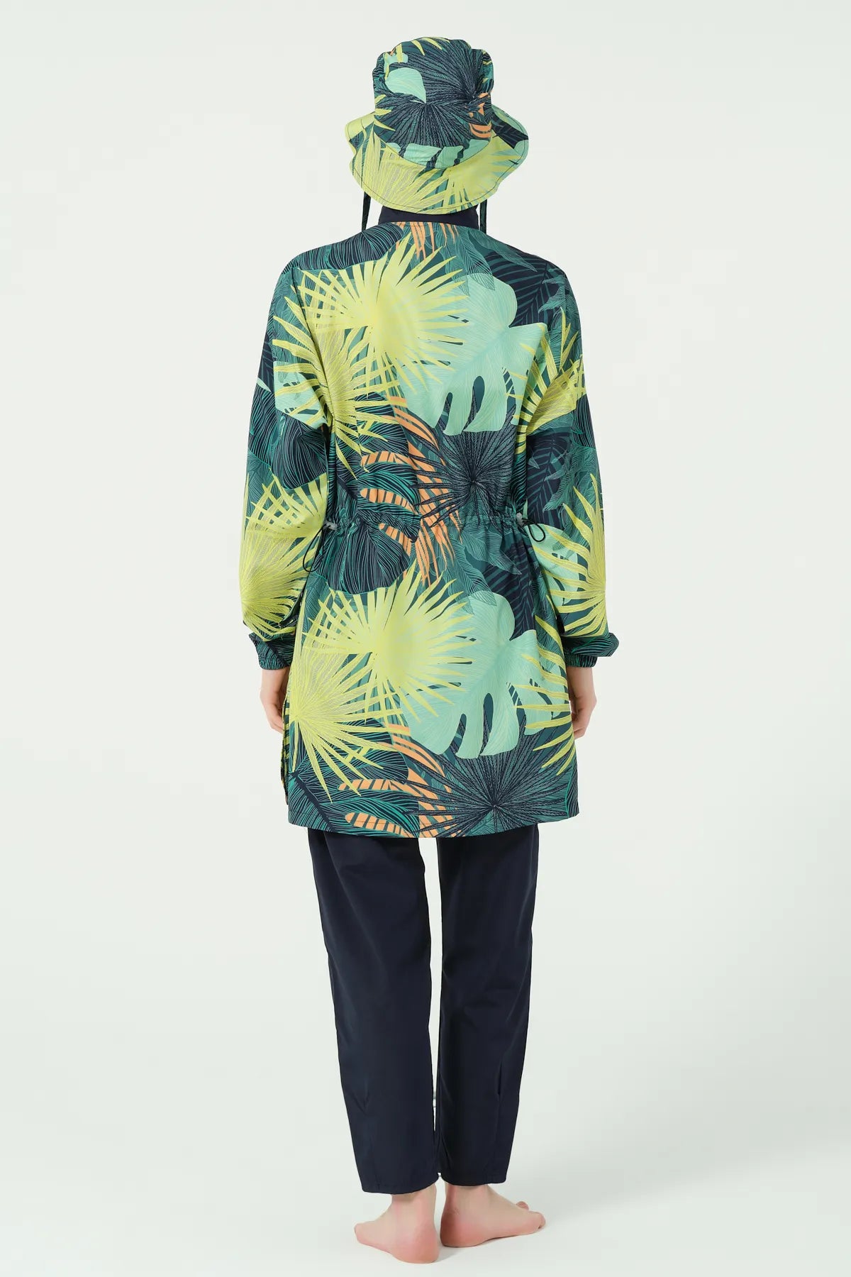 Tropical Green Zip-Up Modest Swimwear