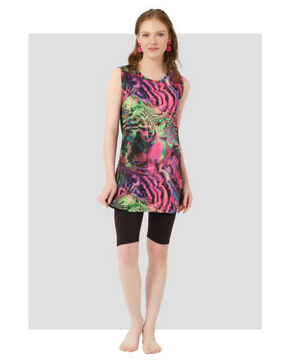 Vibrant Abstract Print Modest Swimwear Set