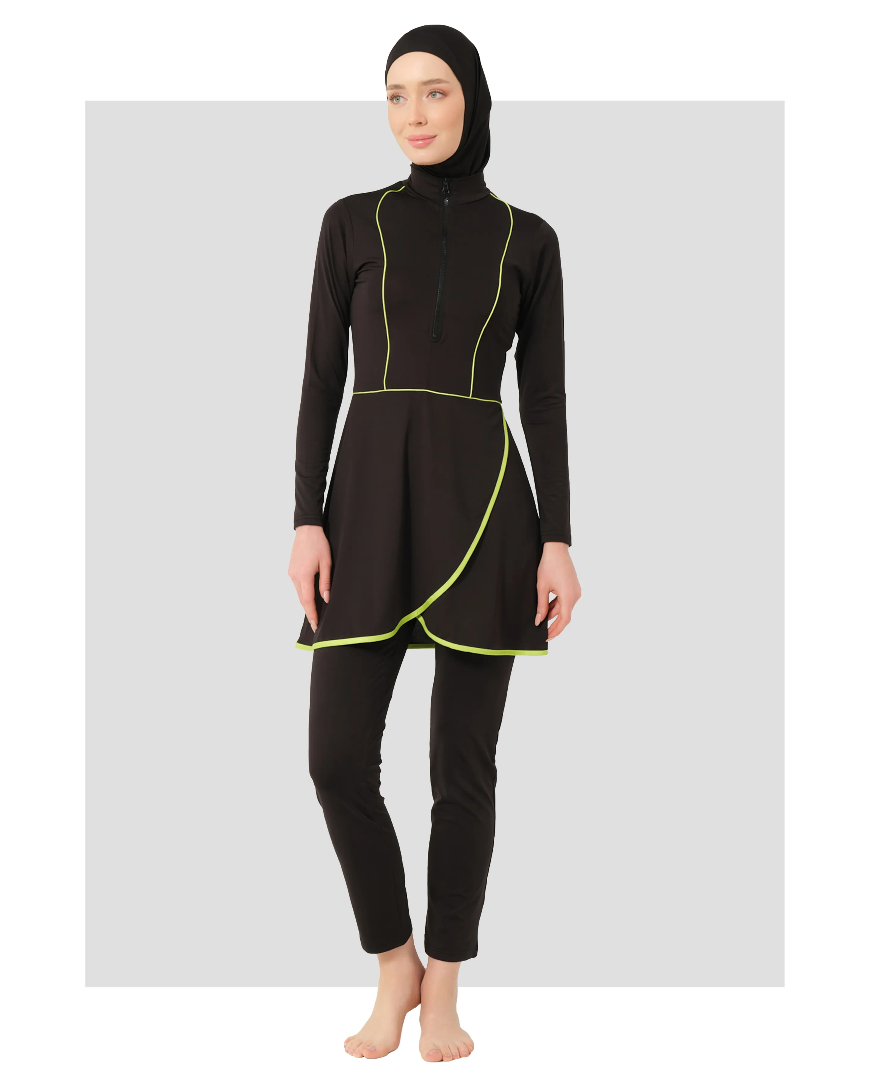 Black Lycra Sporty Modest Swimwear