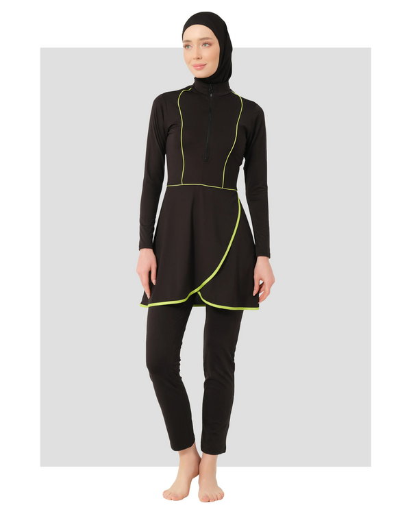 Black Lycra Sporty Modest Swimwear