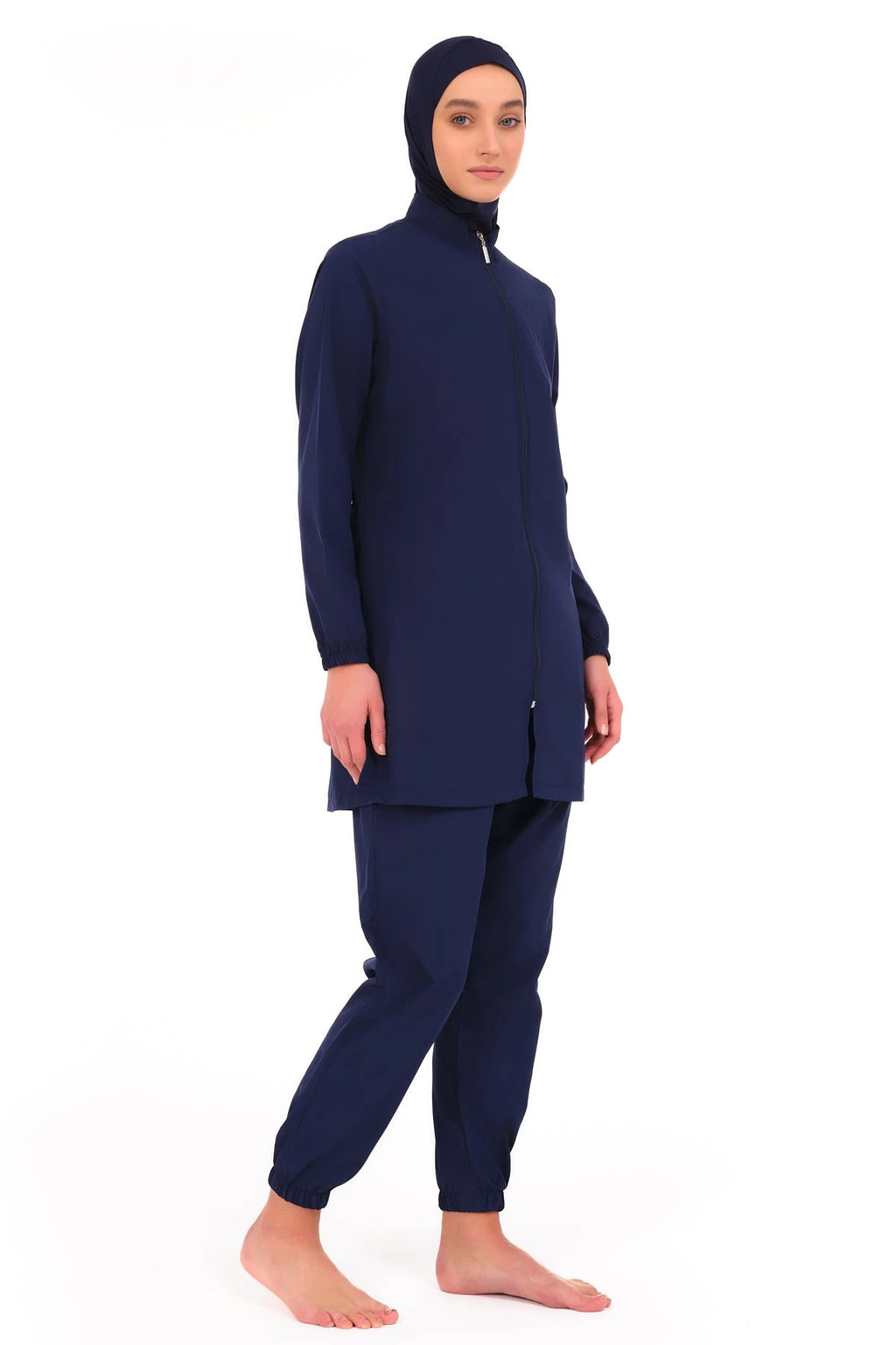 Navy blue swim cap included with the burkini set.