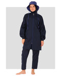 Navy Tide burkini set front view with matching bucket hat