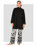 Black and white burkini set front view on a white background.