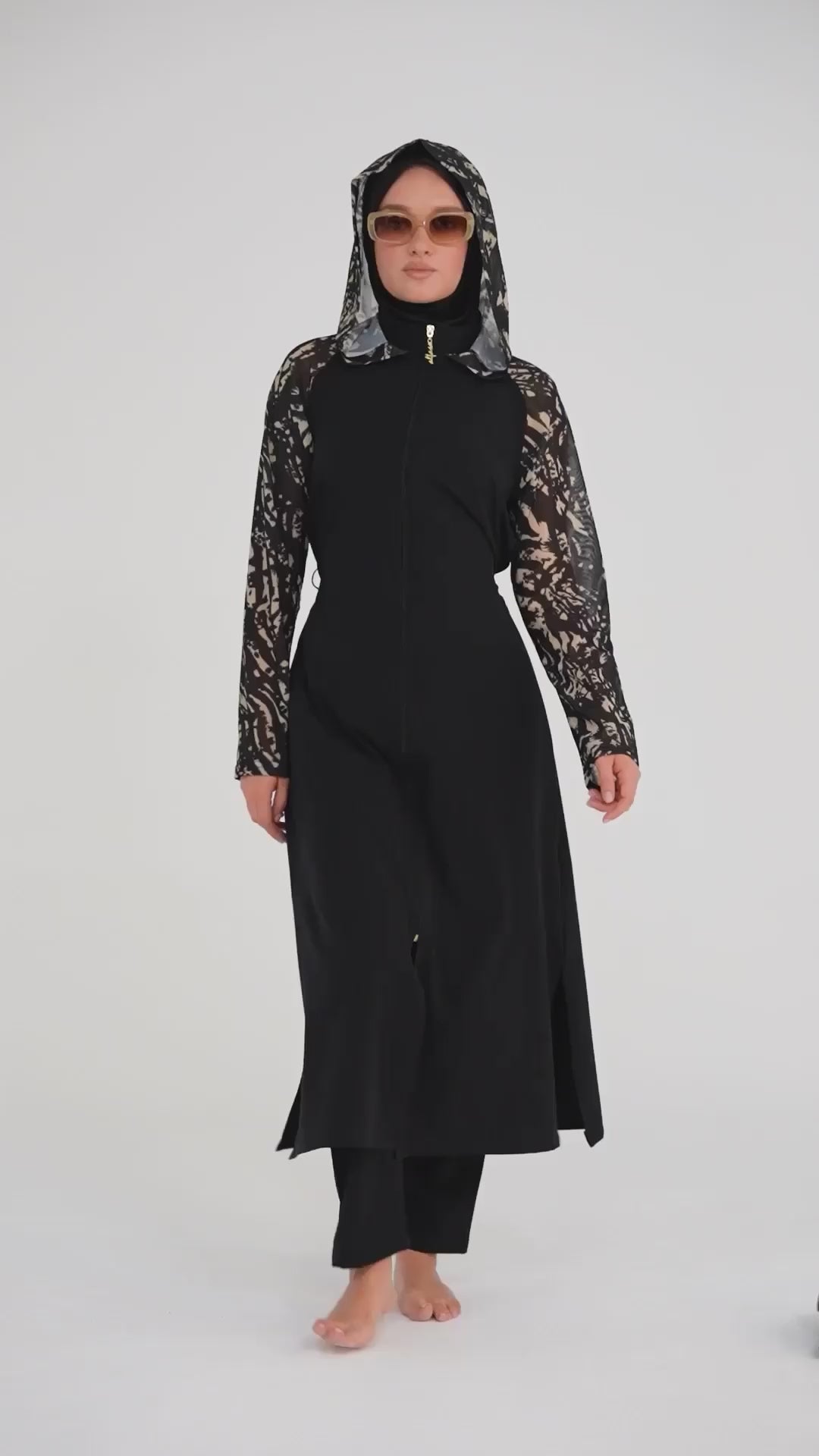 Black Active Modest Swimwear Set