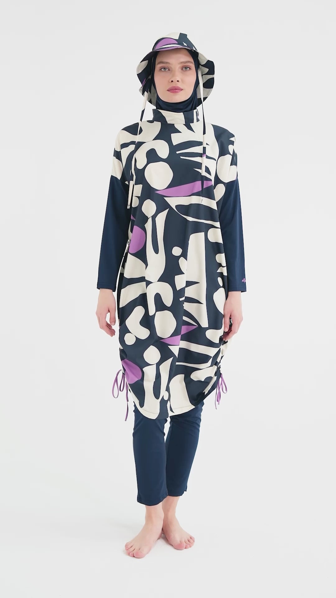 Abstract Navy & Lilac Contemporary Modest Burkini