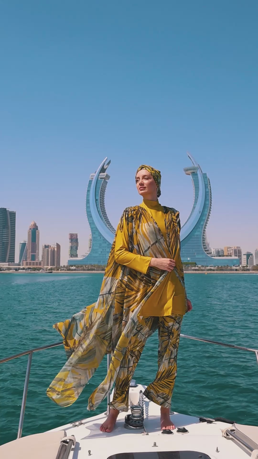Golden Palm Burkini & Chiffon Kimono