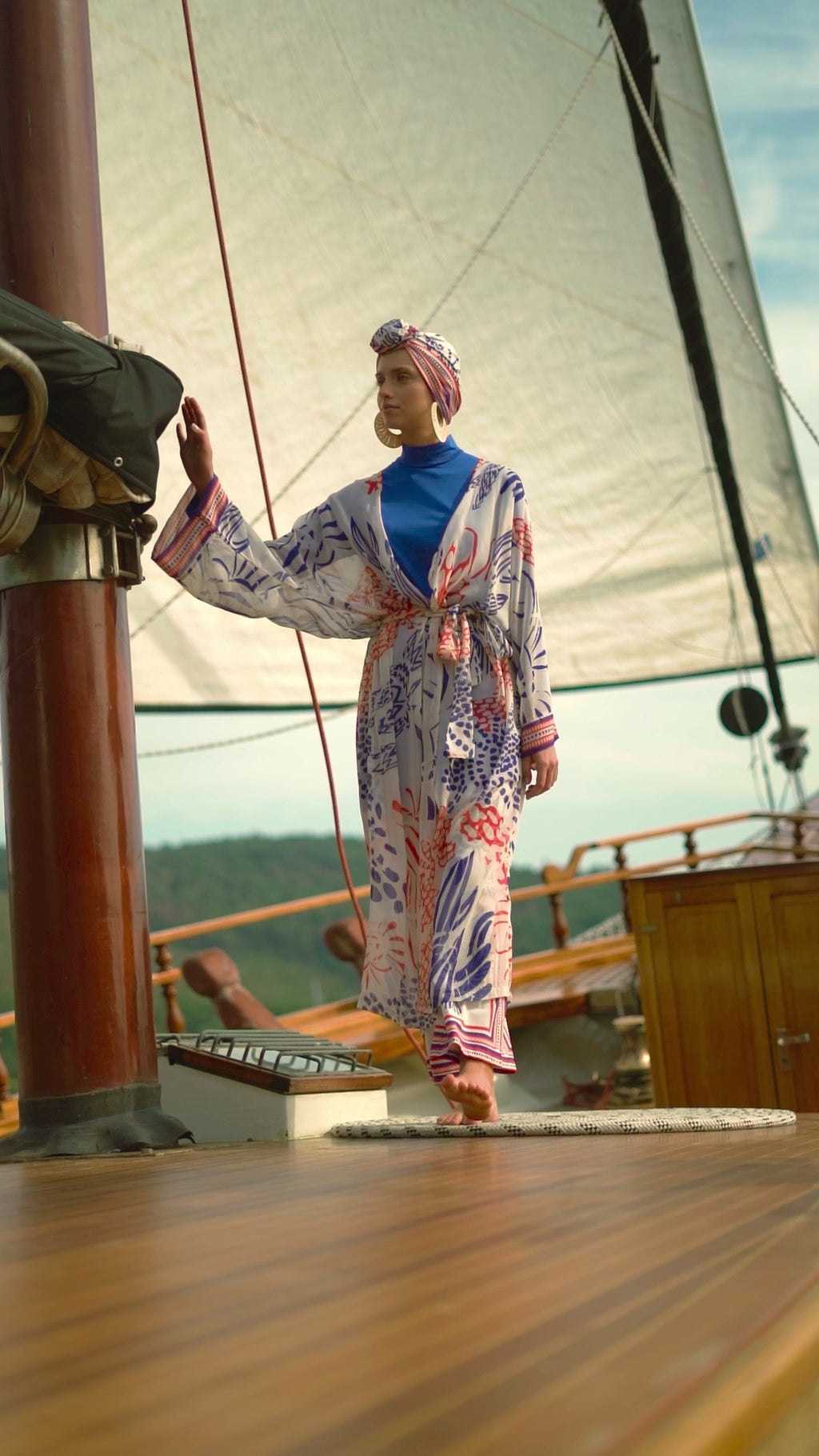 Sheer Kimono with Blue Floral Print