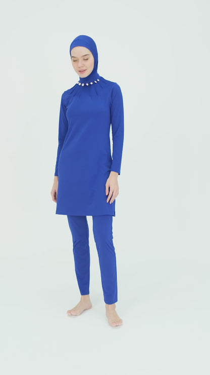 Royal Blue Modest Burkini with Pearl Accent Design