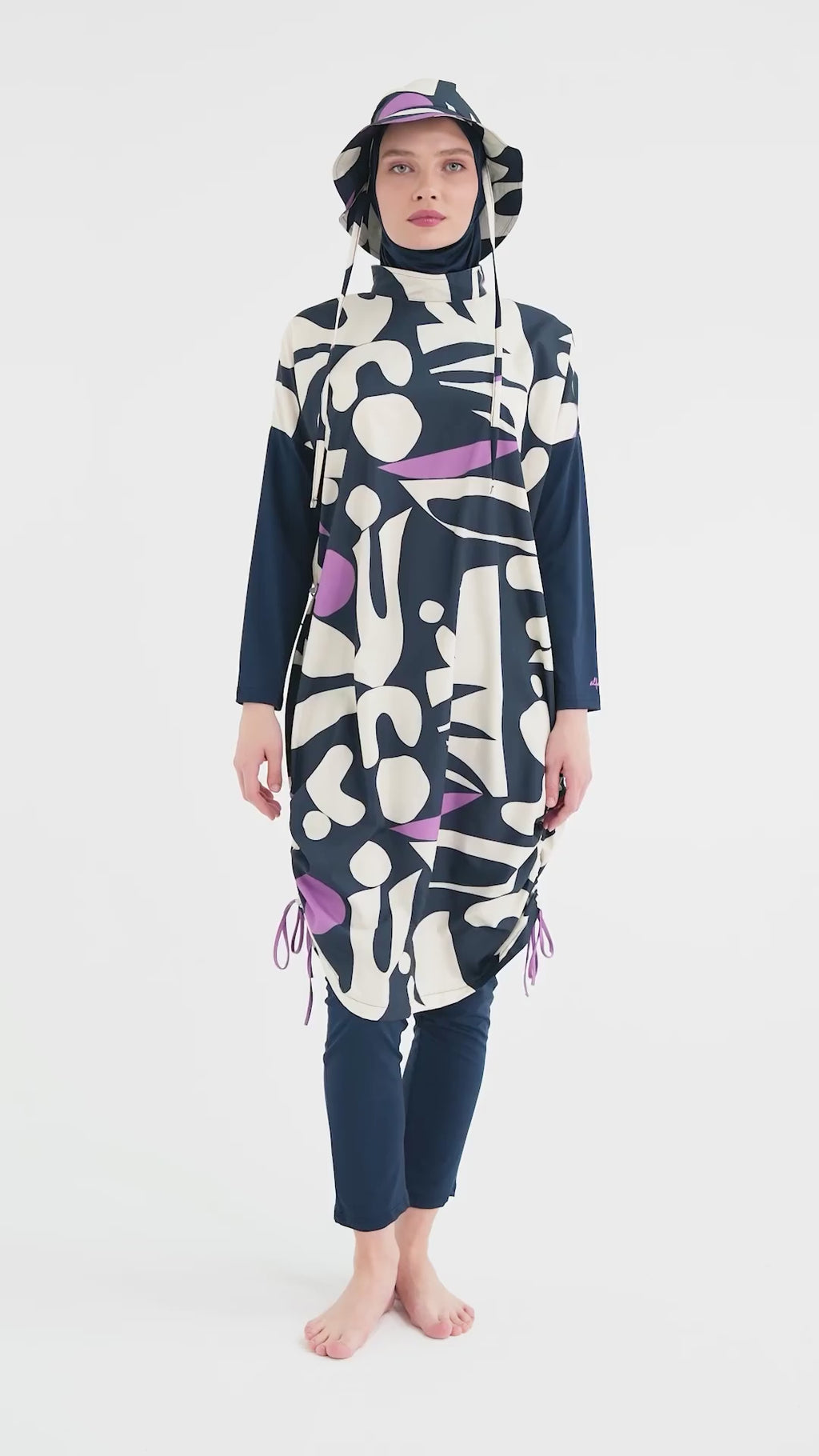 Abstract Navy & Lilac Contemporary Modest Burkini