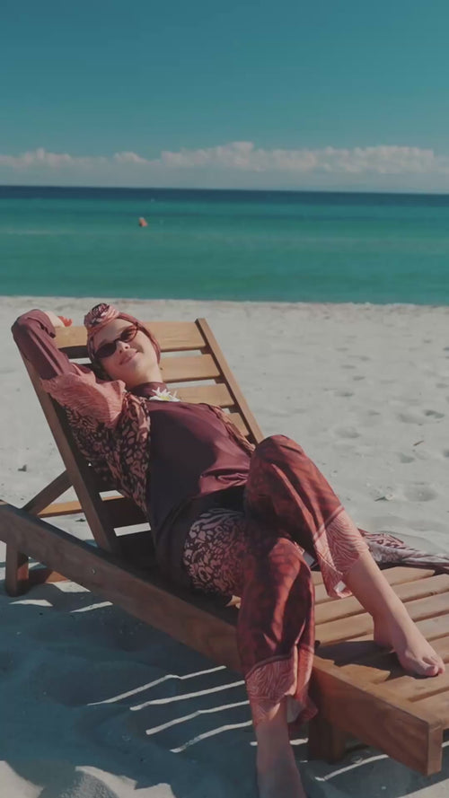 Mocha Print Burkini with Chiffon Kimono
