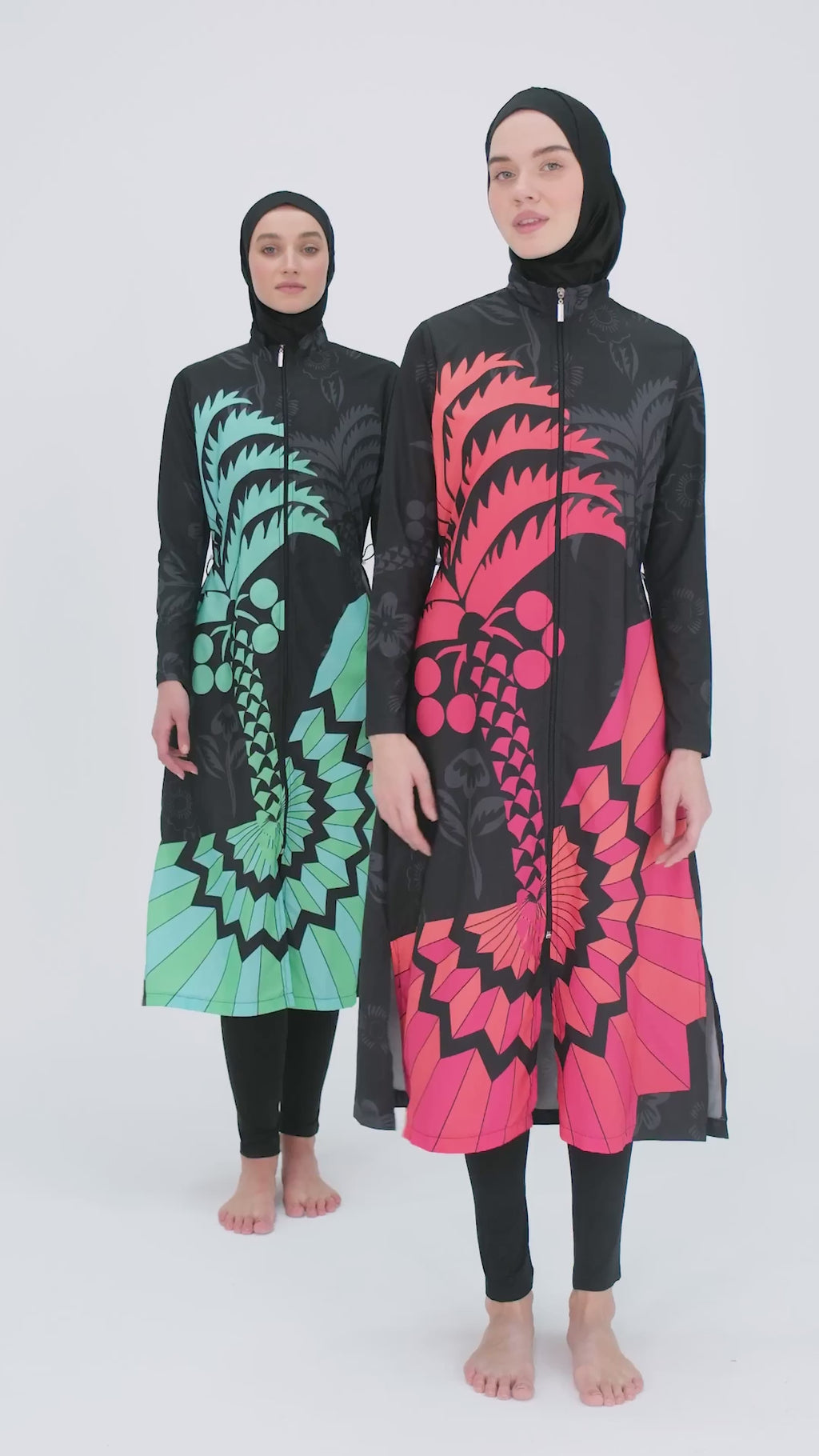 Fuchsia  Graphic Print Full-Length Burkini