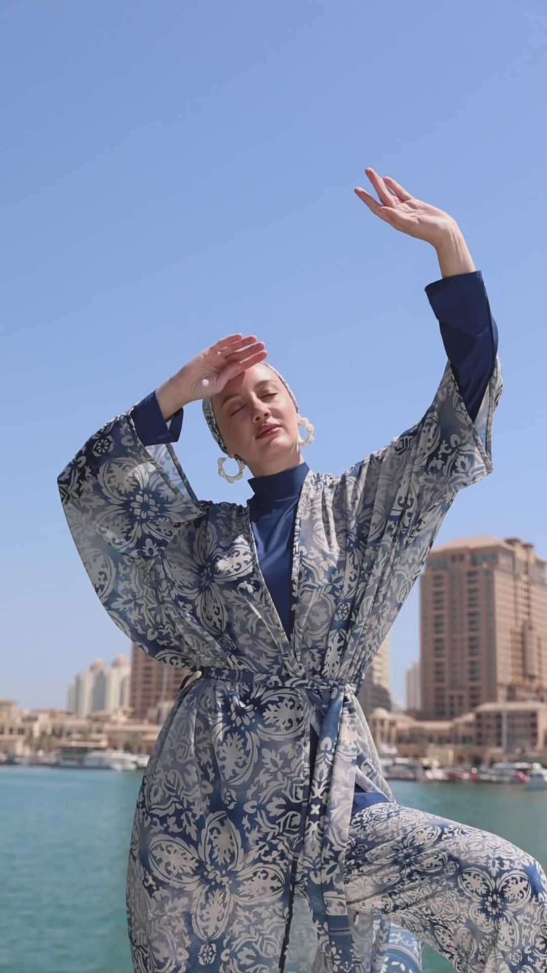 Blue Resort Burkini with Chiffon Kimono