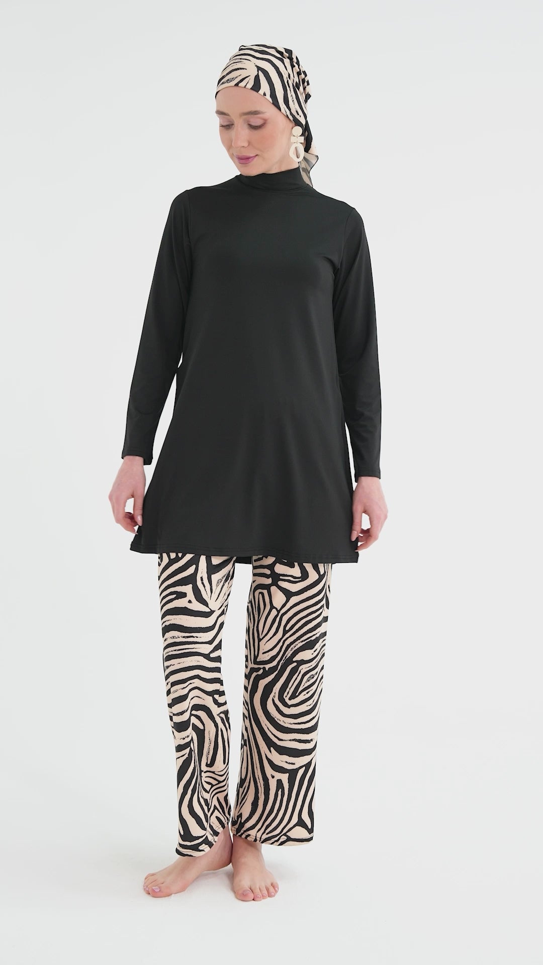Black Lycra Burkini with Zebra Print | Stylish Modest Swimwear