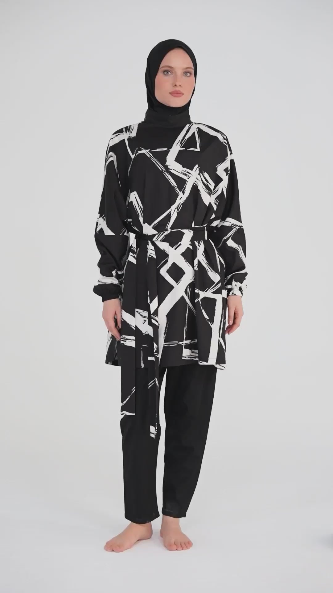 Abstract Print Modest Swimwear Set