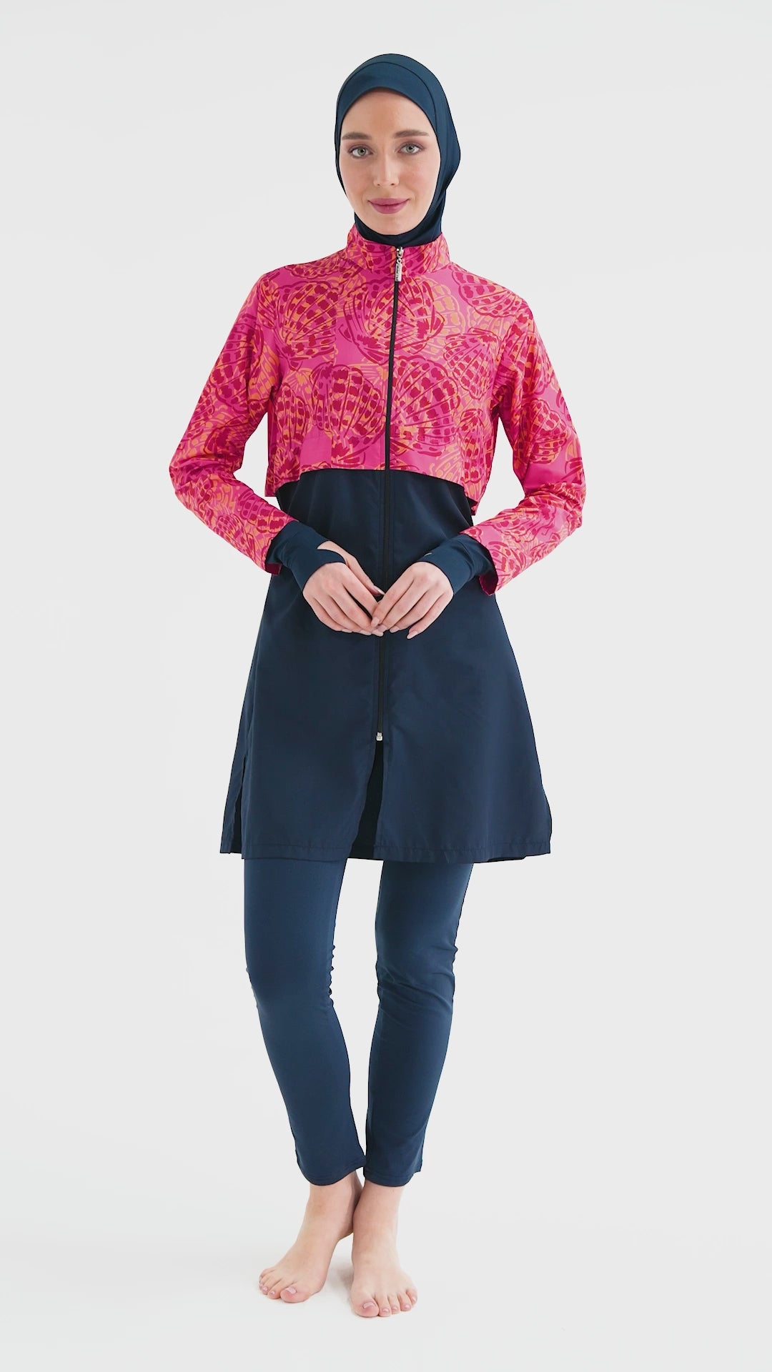 Tropical Chic Burkini – Navy & Coral