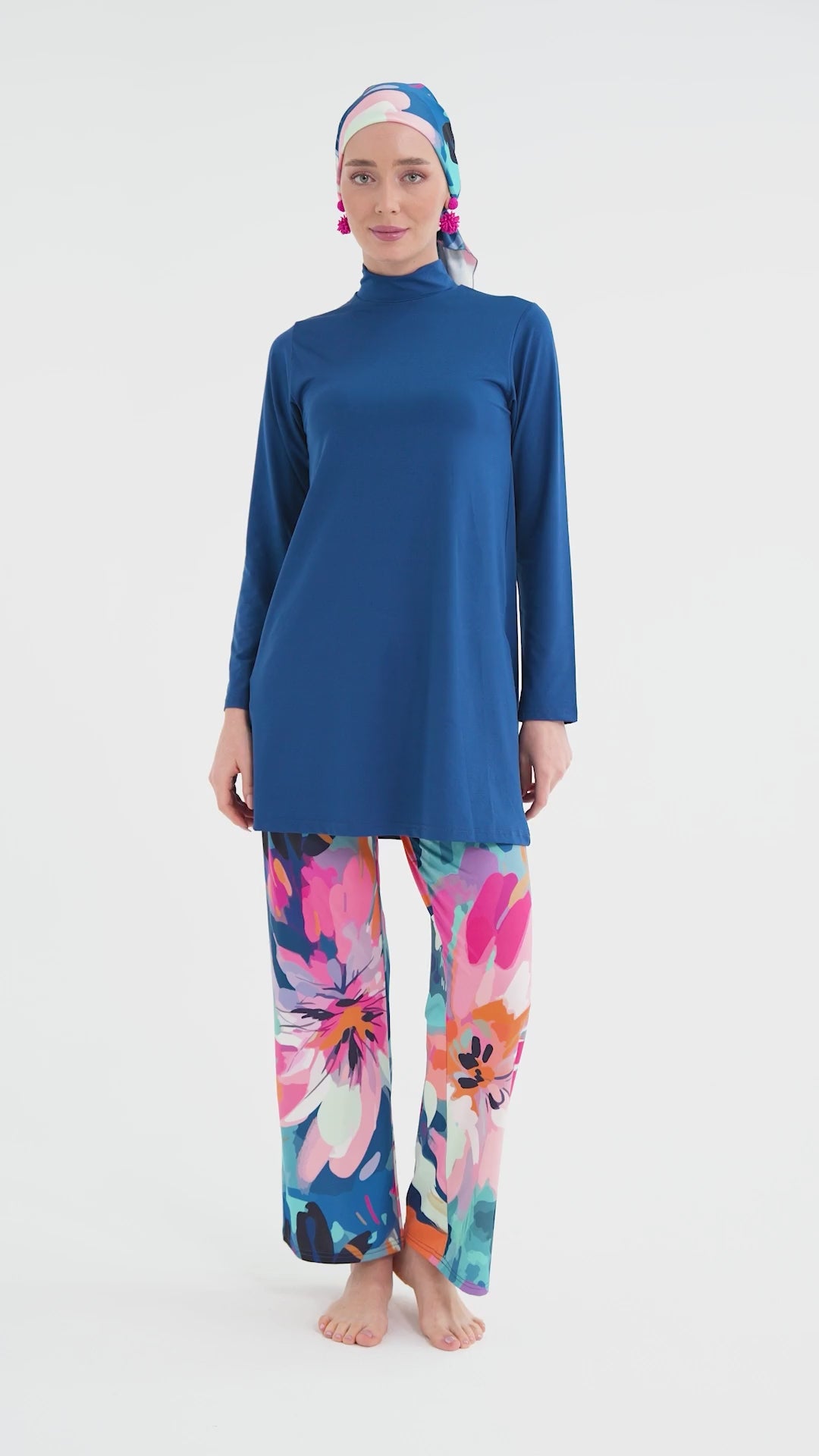 Indigo Floral Print Modest Swimwear Set