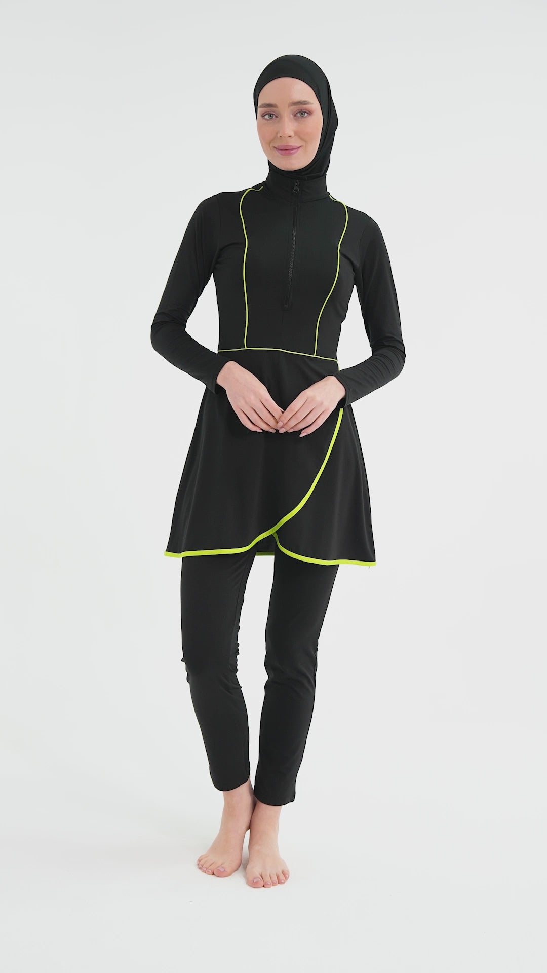 Black Lycra Sporty Modest Swimwear