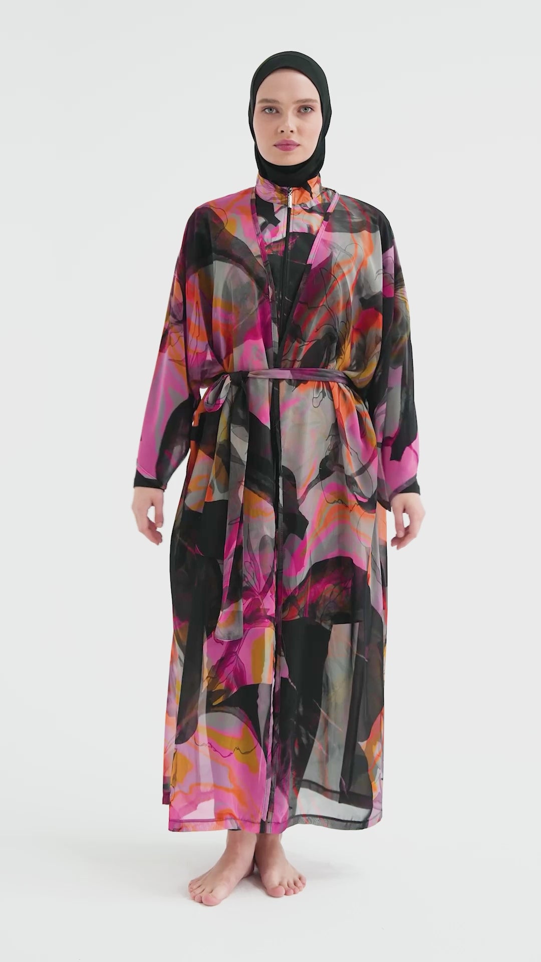 Abstract Art Burkini with Sheer Kimono