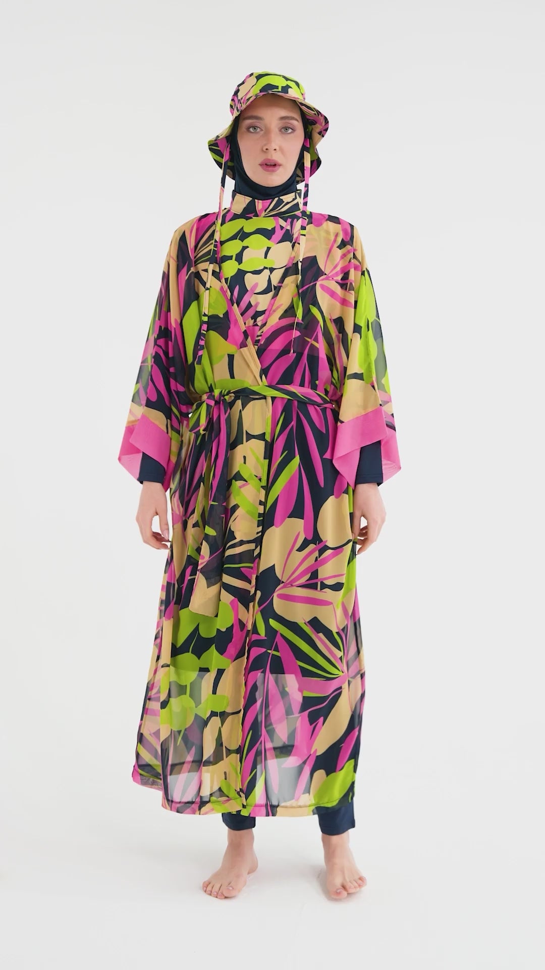 Sheer Kimono with Tropical Print