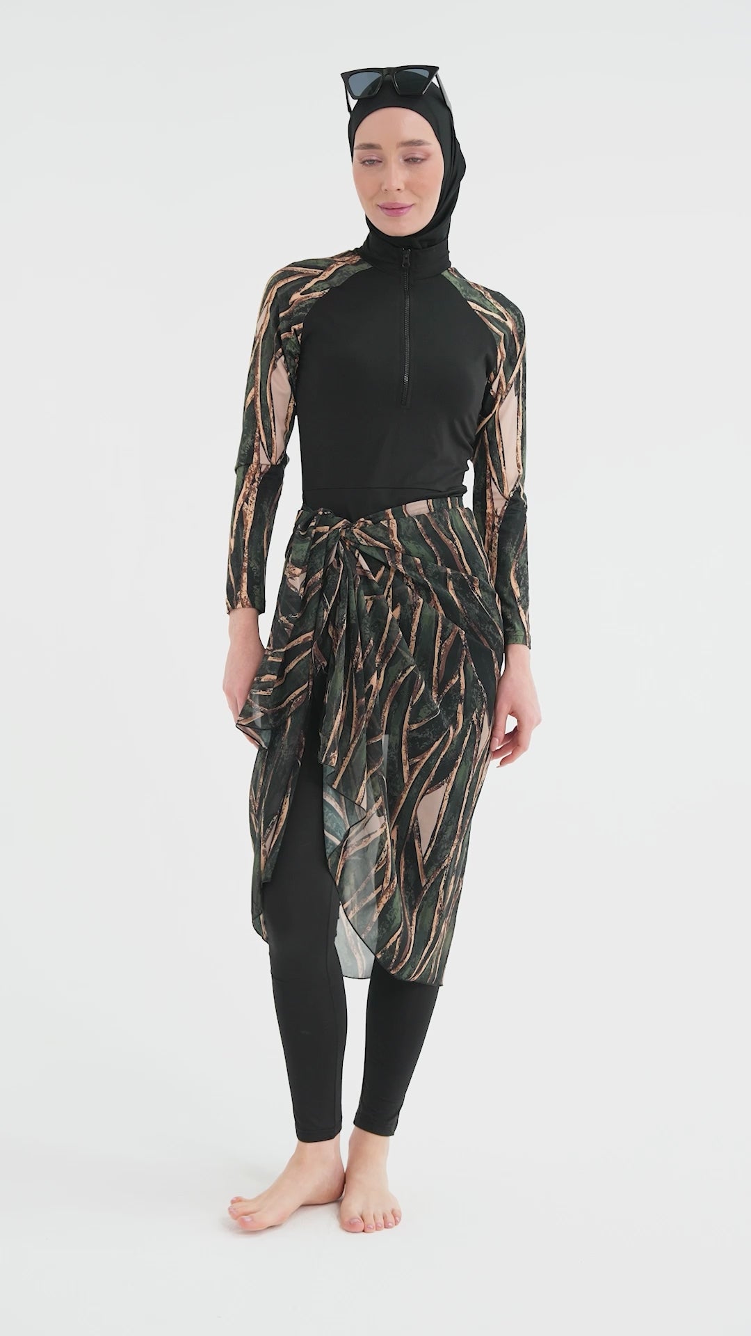 Chic Printed Burkini with Sheer Cover-up