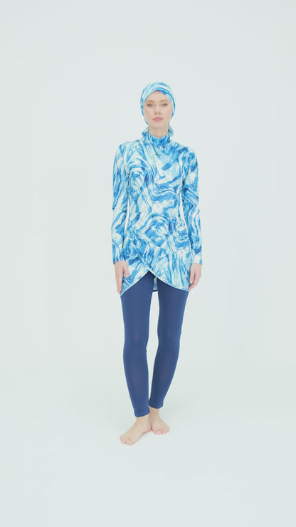 Blue Marble Print Burkini Set