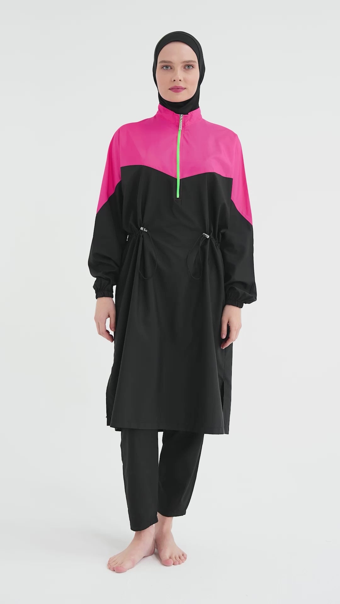 Sporty Color-Block Modest Swimwear