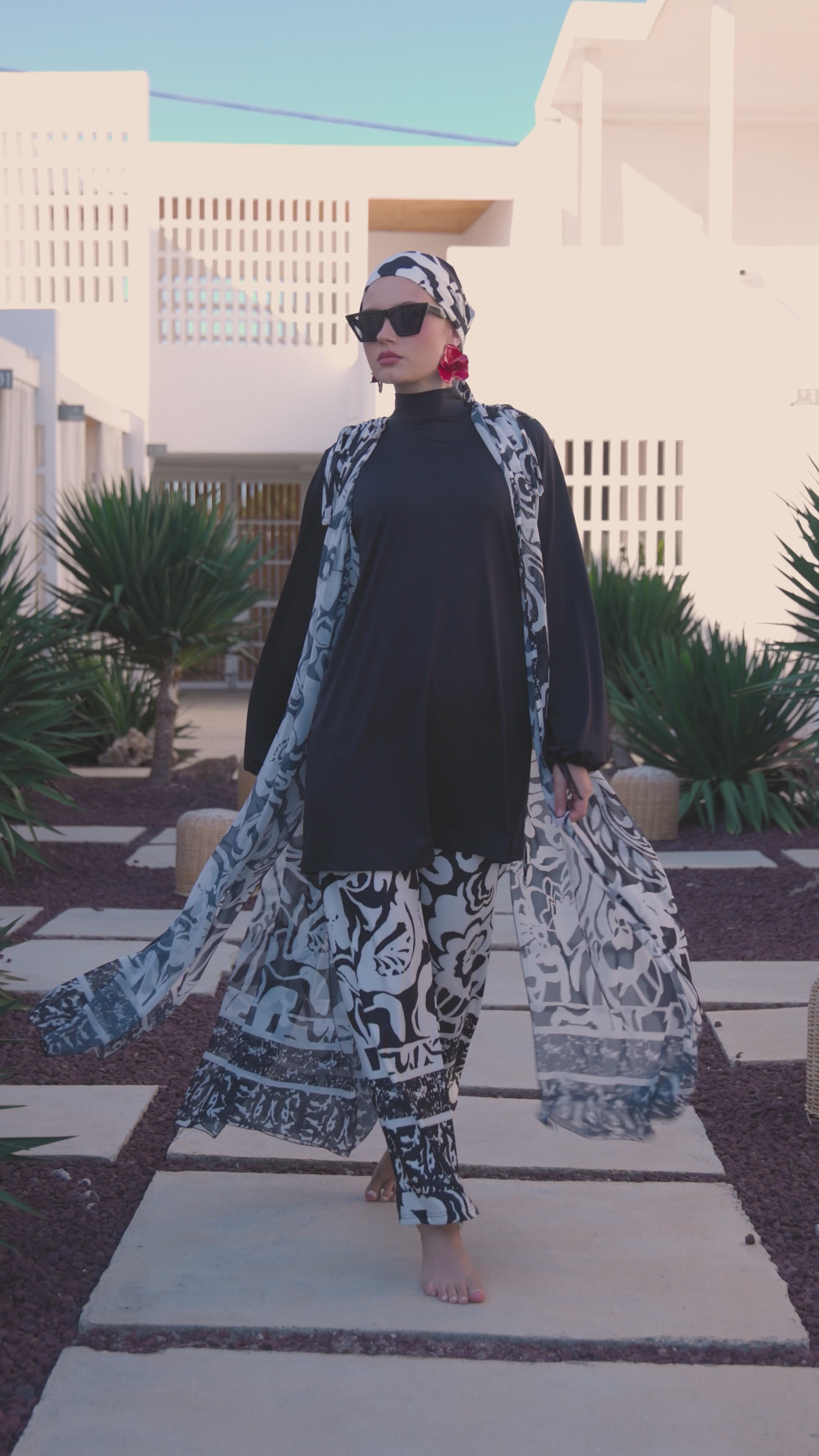 Black & White Resort Modest Swimwear Set
