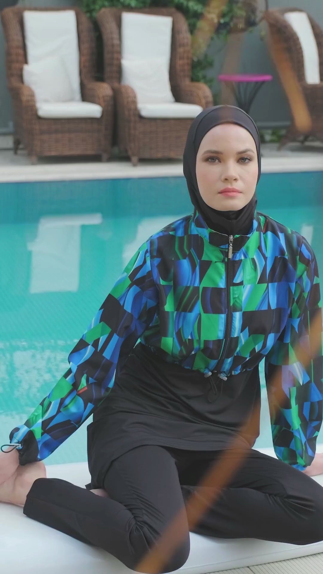 Sporty Chic Burkini with Abstract Pattern Printed