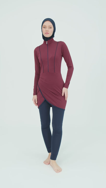 Elegant Modest Maroon Swimwear Burkini