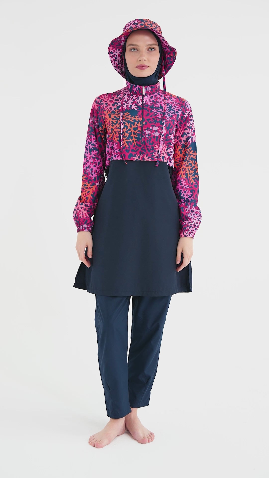 Navy & Fiery Red Elegance Coral Reef Burkini