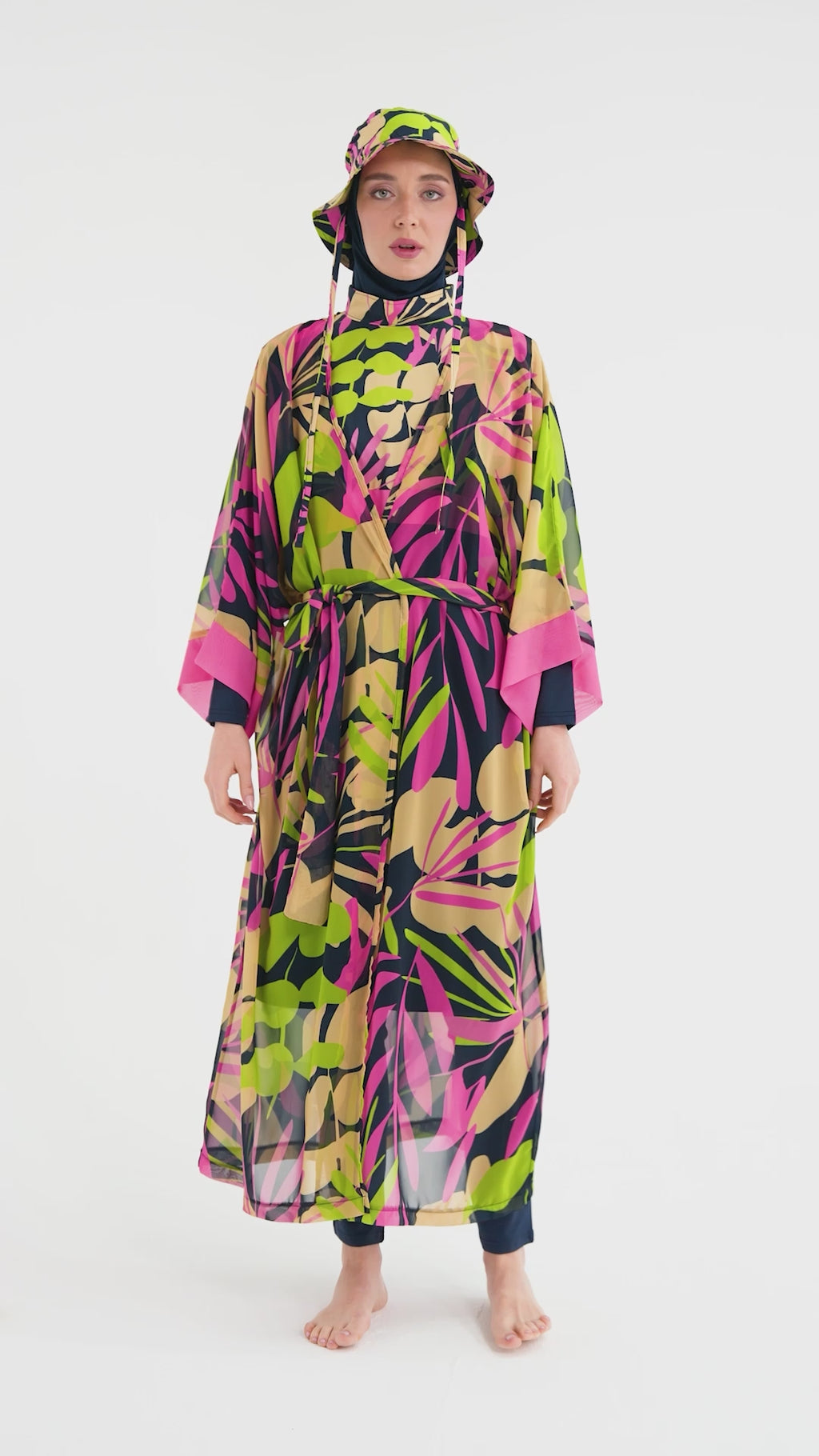 Sheer Kimono with Tropical Print