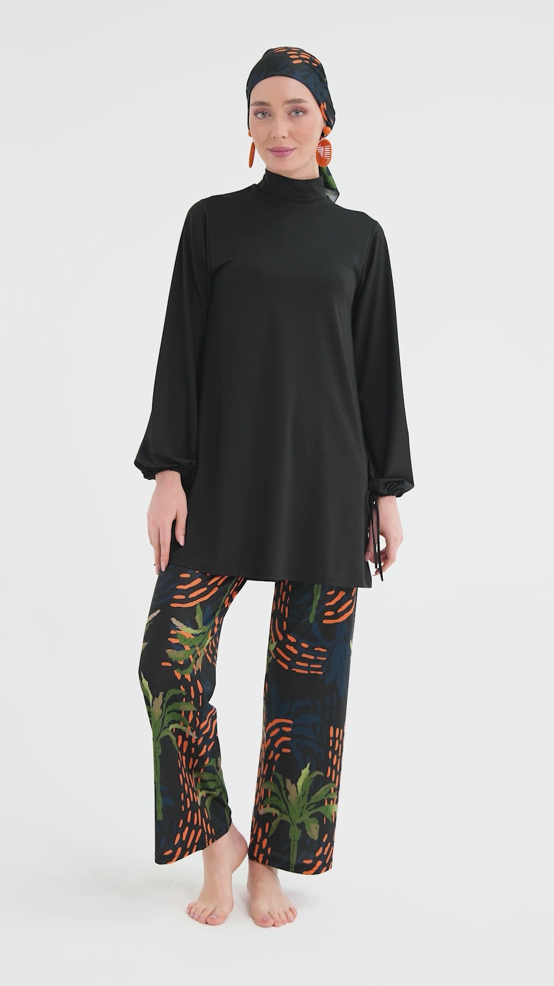 Tropical Palm Print  Modest Swimwear
