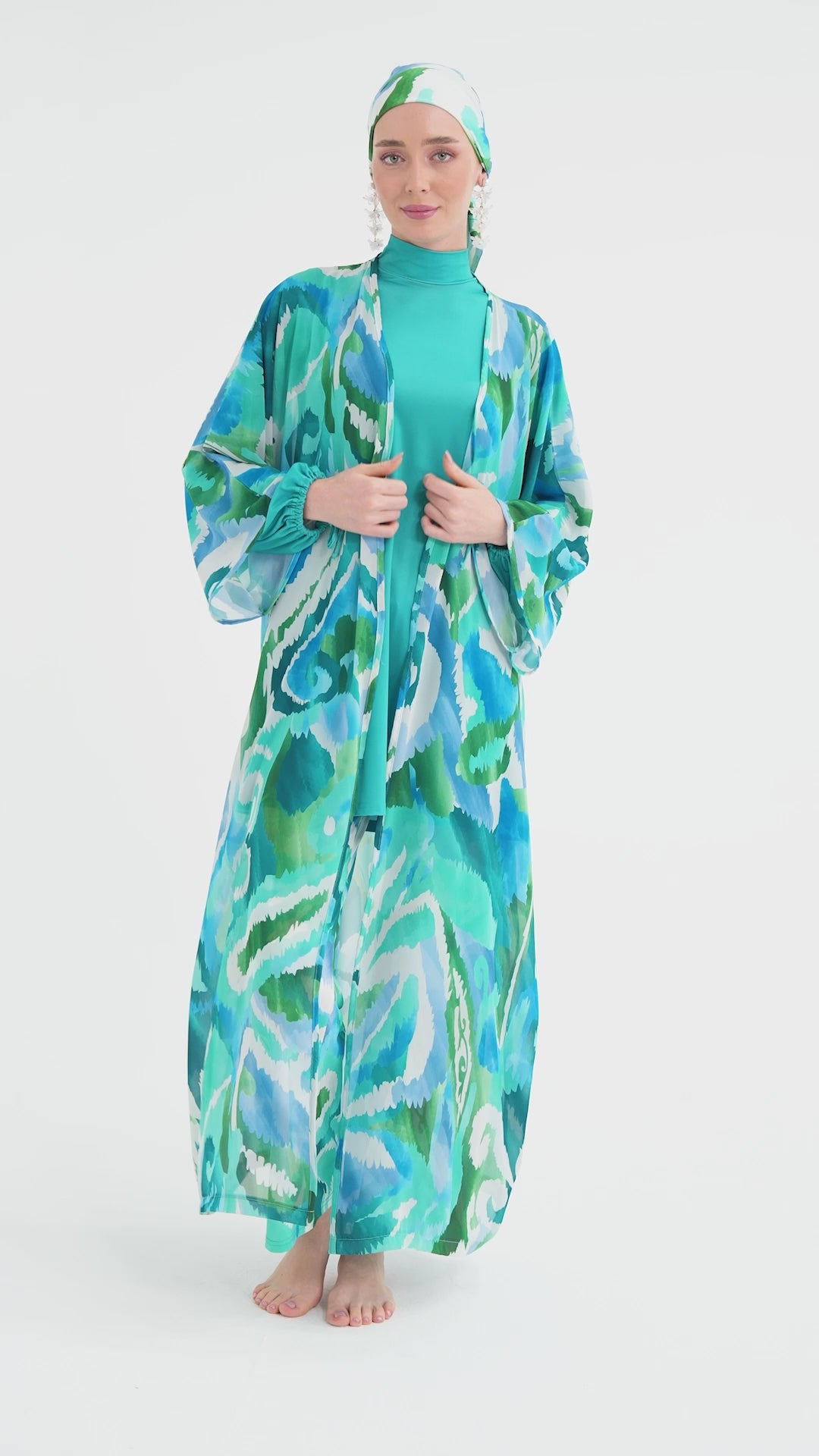 Ocean Breeze Burkini Set with Sheer Kimono
