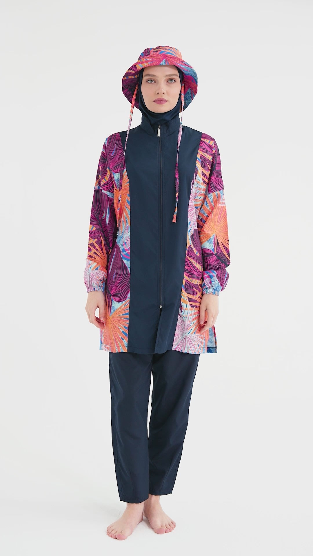 Tropical Breeze Zip-Up Modest Swimwear