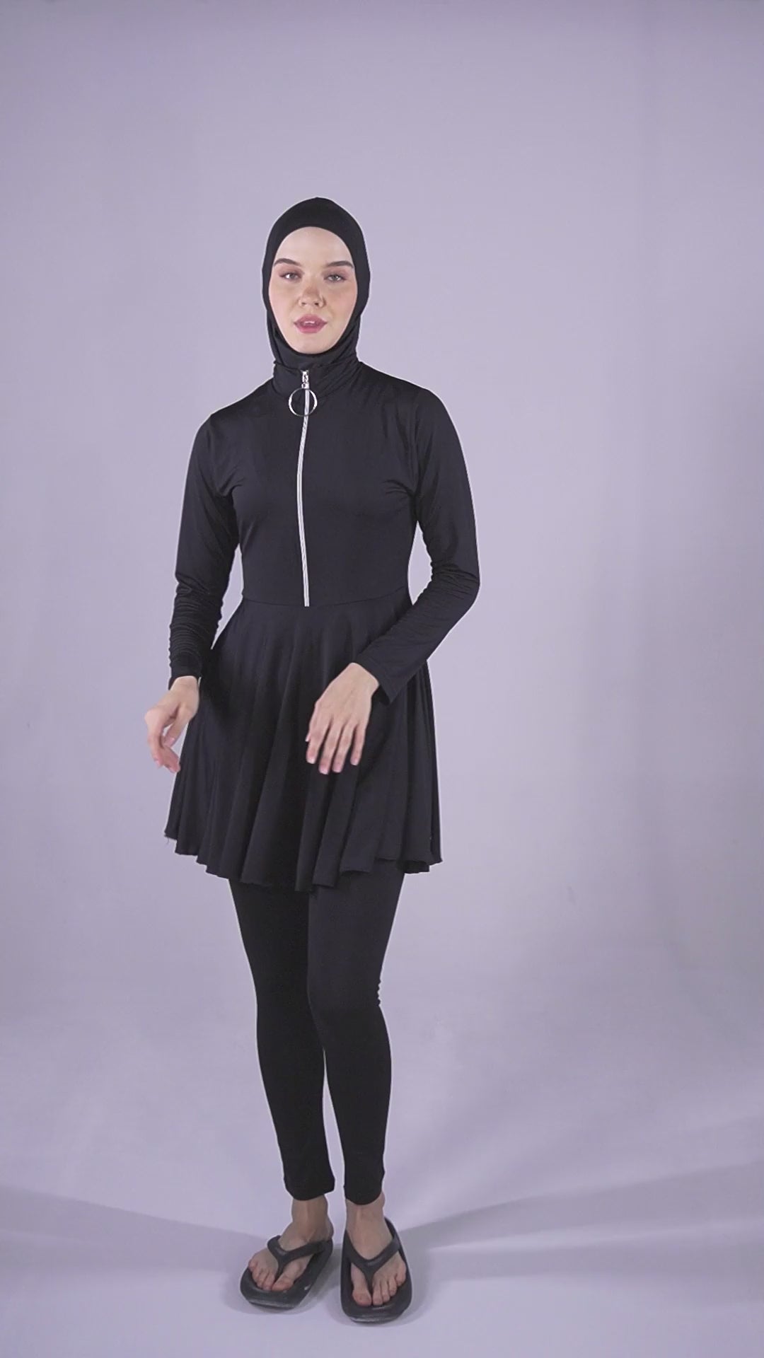 Flared Black Modest Swimsuit Set