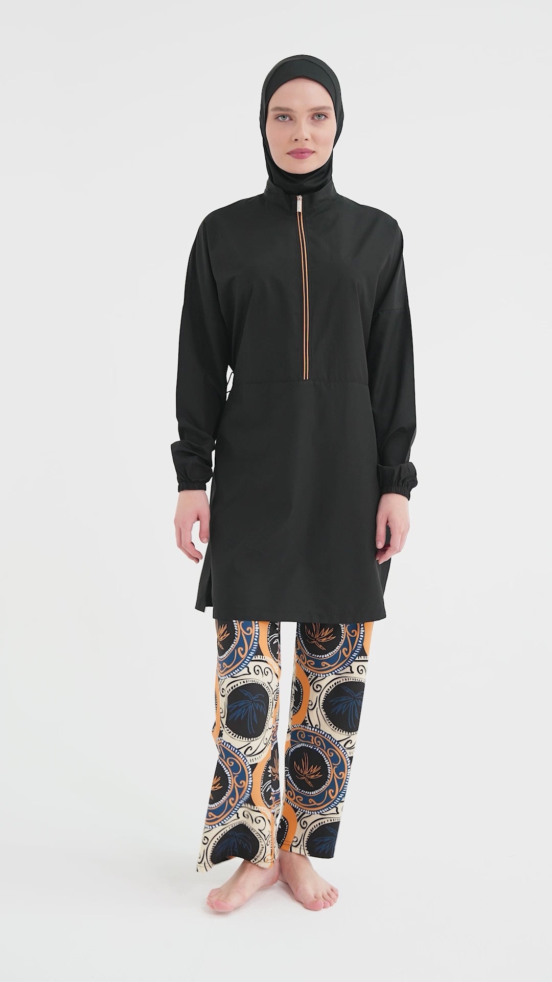 Black Elegant Contrast Modest Swimwear