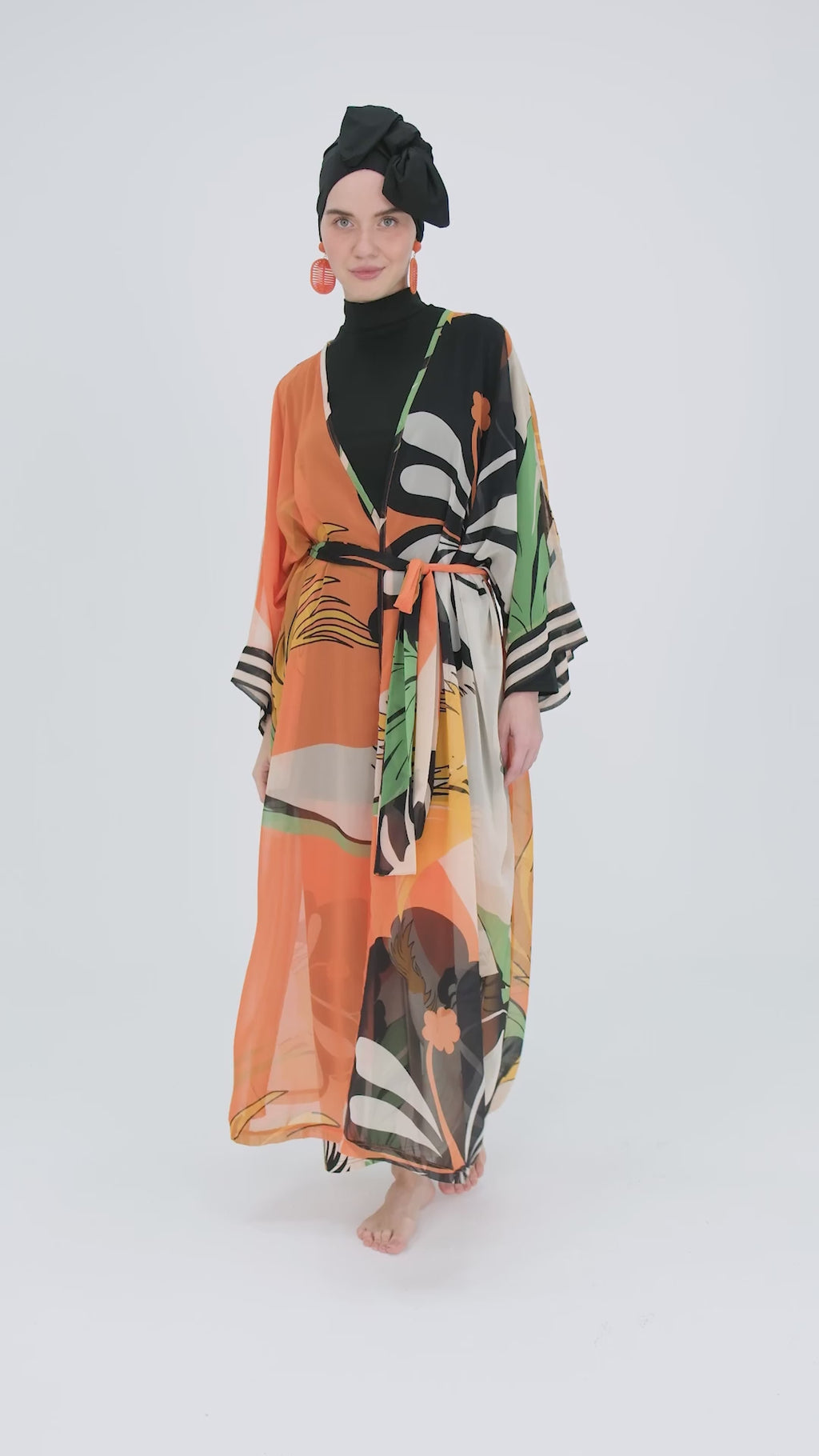 Noir Tropic Burkini Set with Sheer Kimono