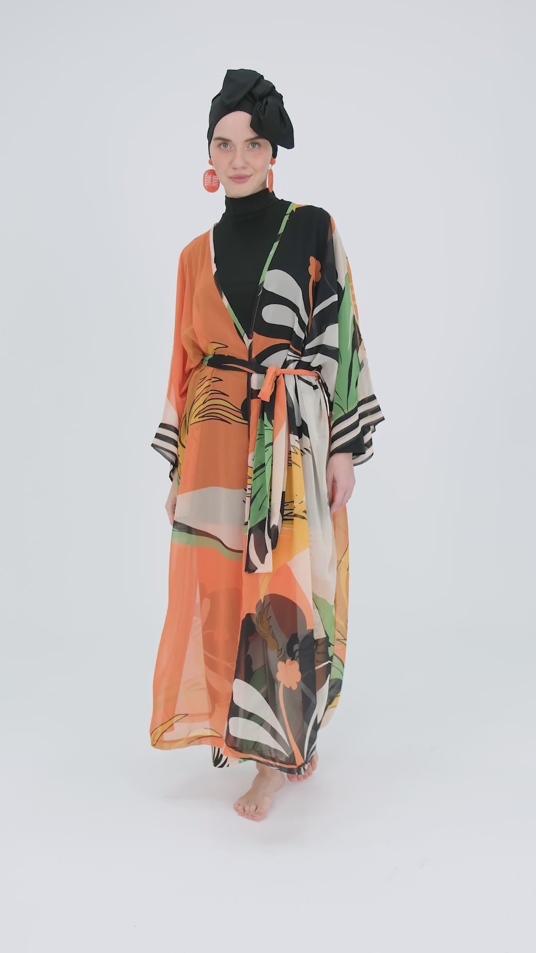Noir Tropic Burkini Set with Sheer Kimono