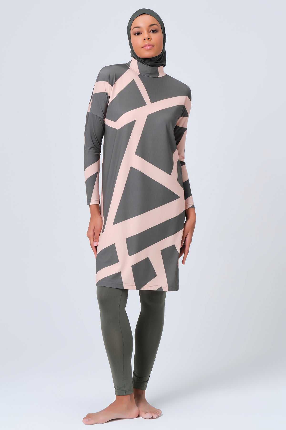 Geometric Line Patterned  Burkini- Big Sizes