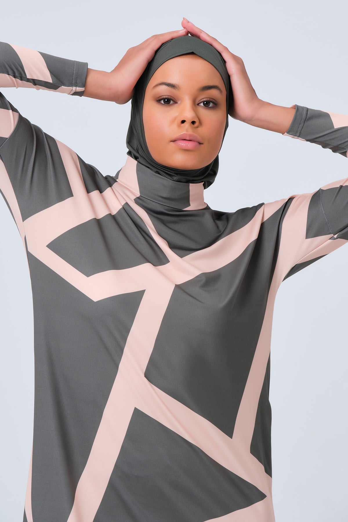 Geometric Line Patterned  Burkini- Big Sizes