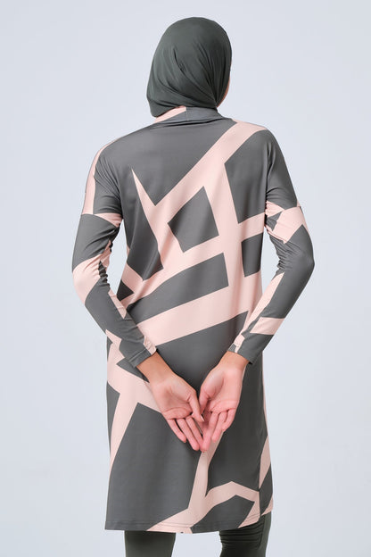 Geometric Line Patterned  Burkini- Big Sizes