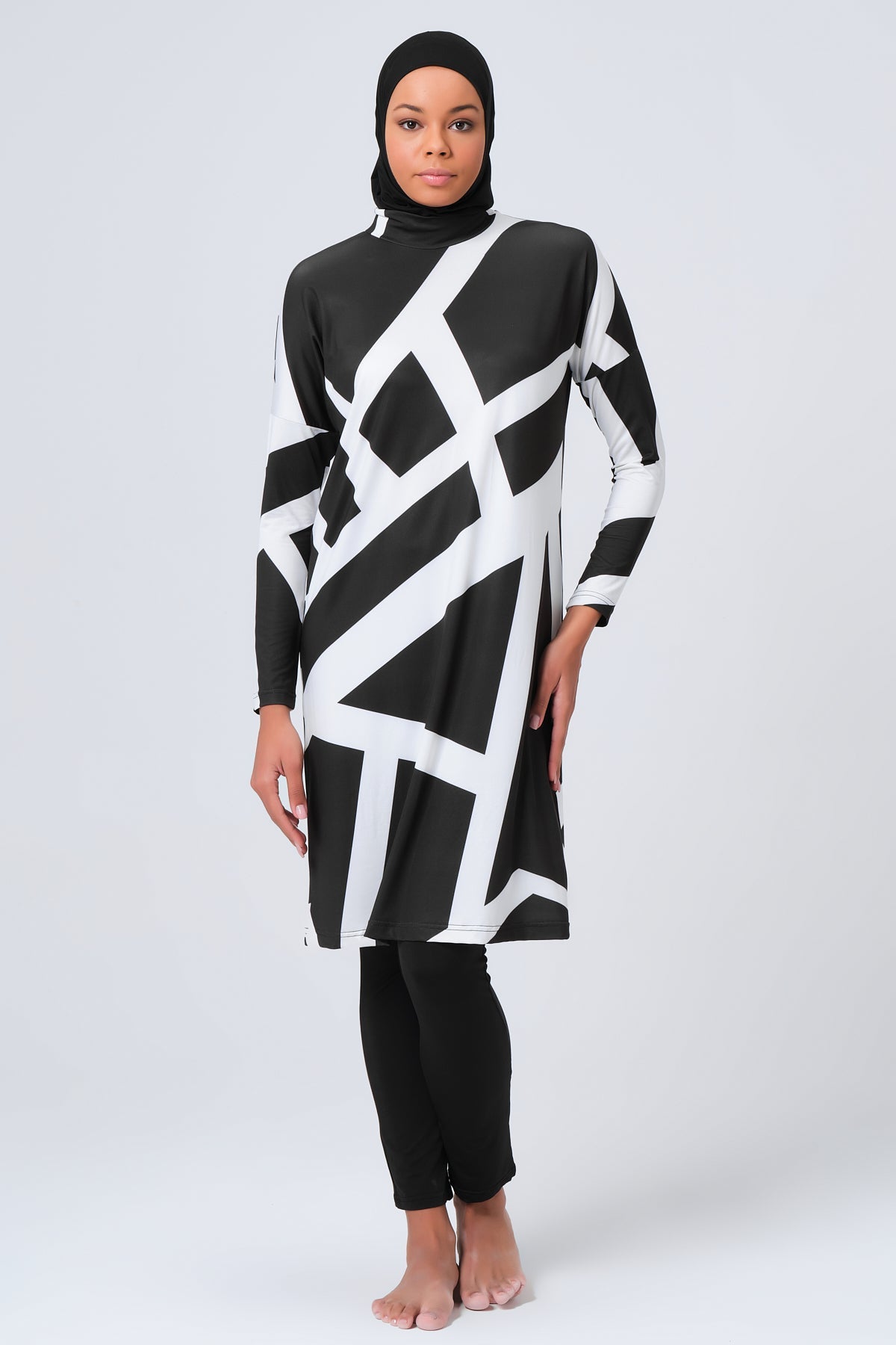 Geometric Line Patterned  Burkini- Big Sizes