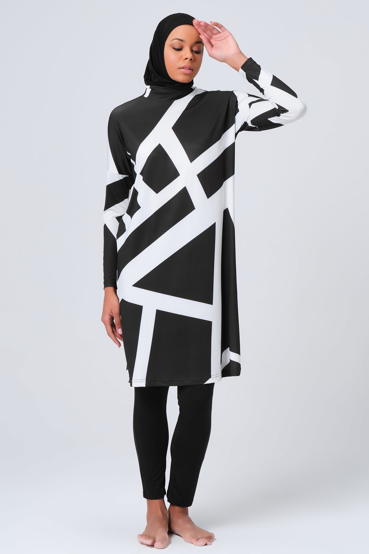 Geometric Line Patterned  Burkini- Big Sizes